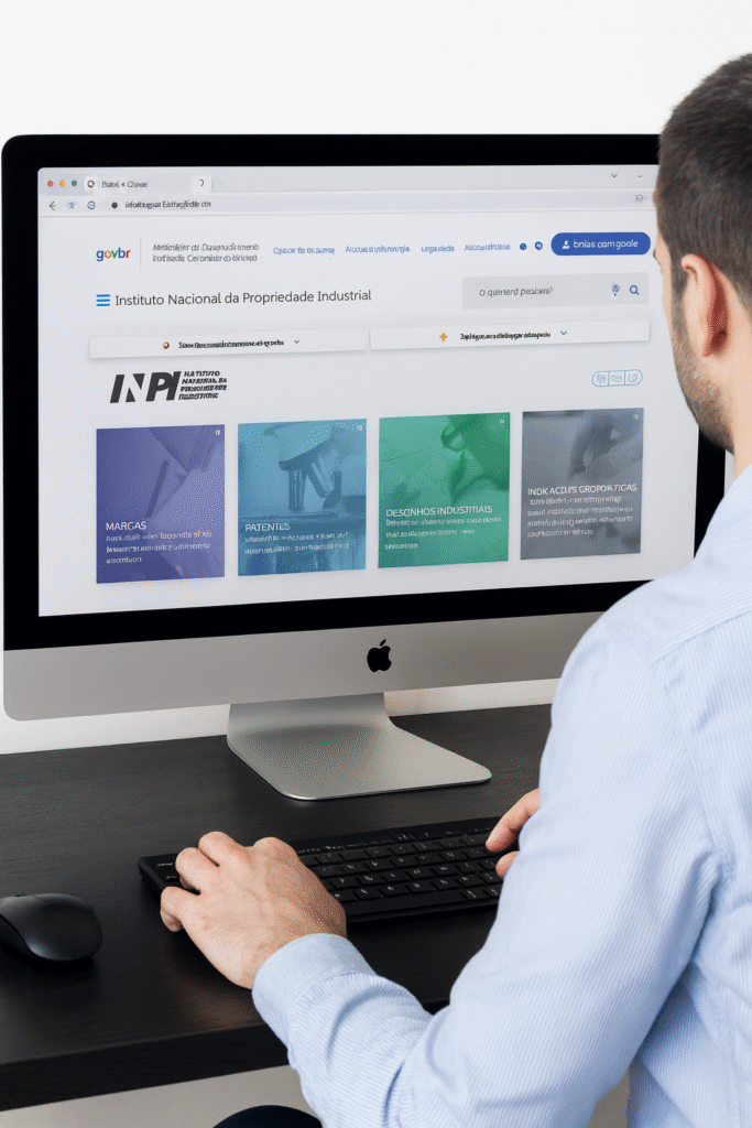 pessoa acessando site INPI para registrar marca
